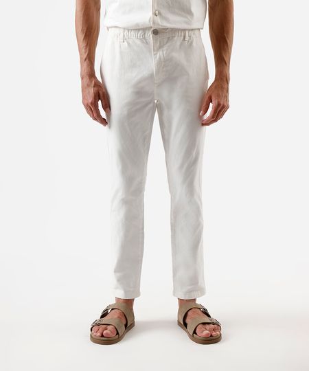 calça slim chino masculina de sarja cós elástico off white 38