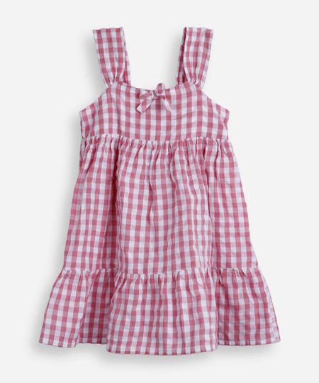 vestido infantil de algodão com recorte xadrez colorido 1