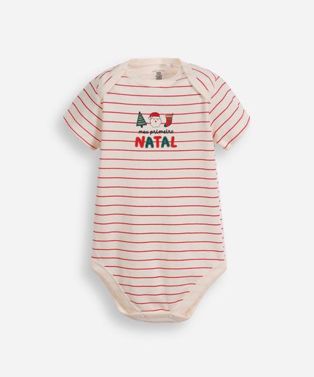 body infantil de algodão natal listrado vermelho 3-6