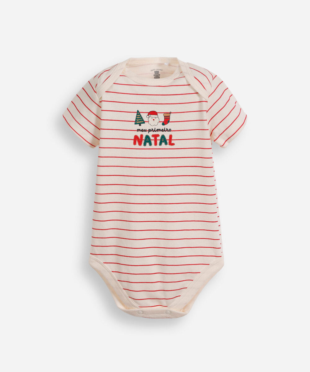 body infantil de algodão natal listrado vermelho