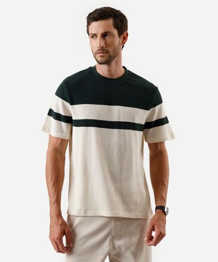 camiseta comfort texturizada listrada manga curta verde P