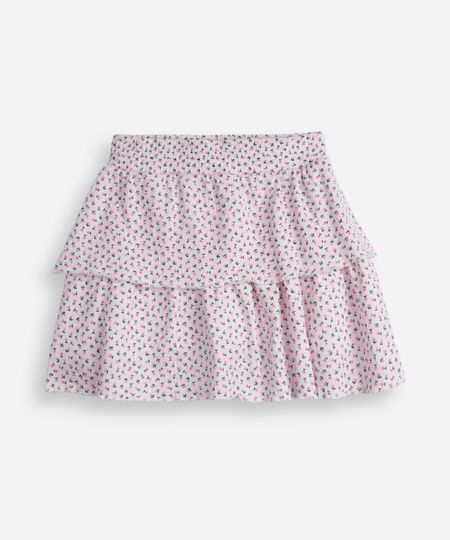 saia curta infantil de algodão canelada floral off white 8 saia curta infantil de algodão canelada floral off white 8