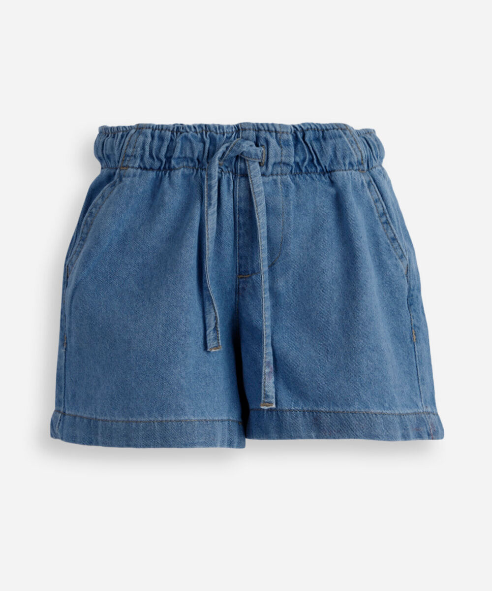short infantil jeans cós elástico azul