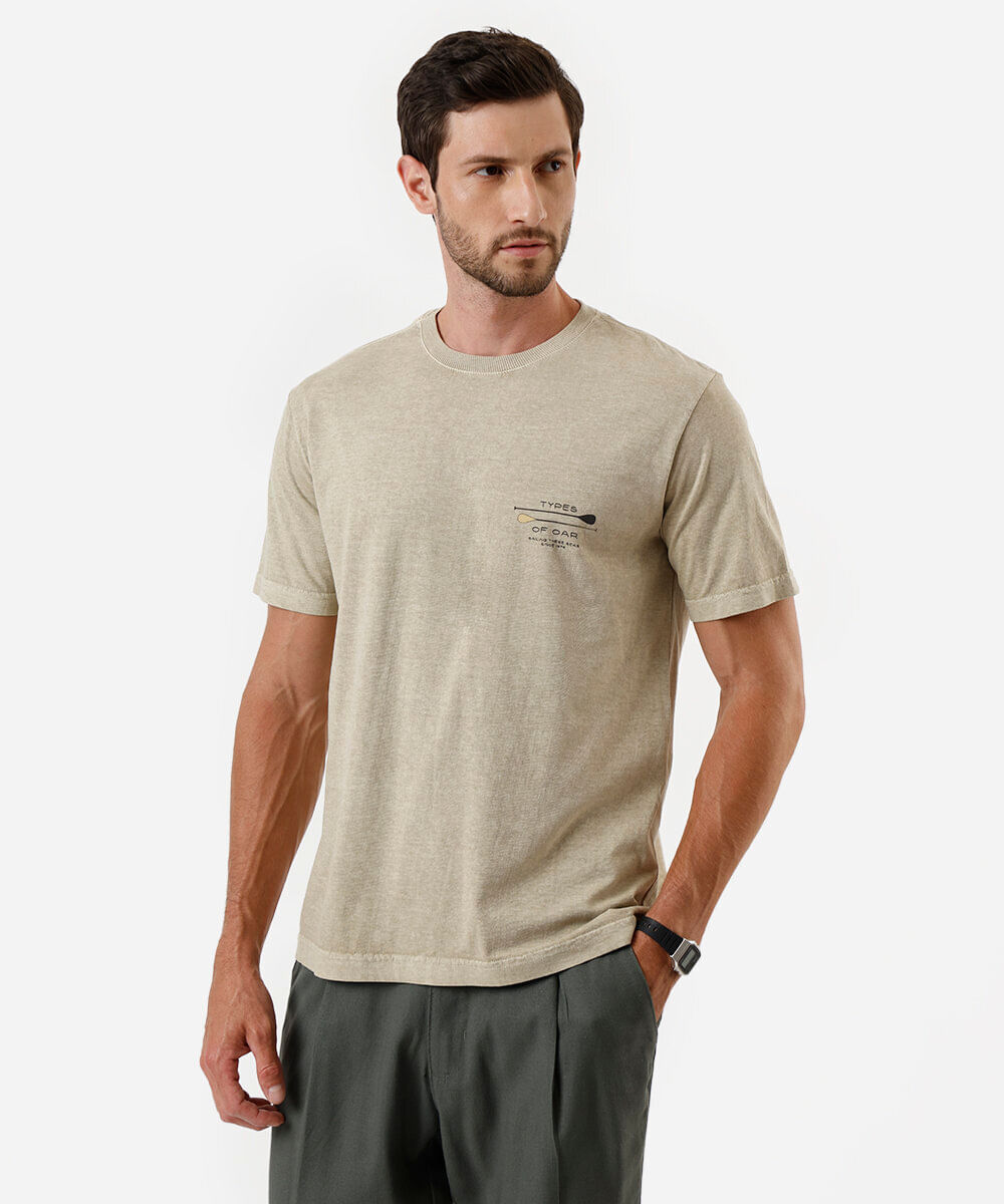 camiseta masculina de algodão estampada estonada bege