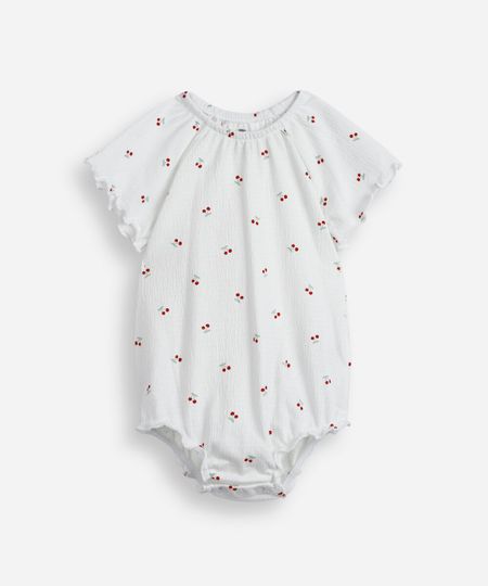 body infantil de algodão cerejas texturizado off white 6-9 body infantil de algodão cerejas texturizado off white 6-9