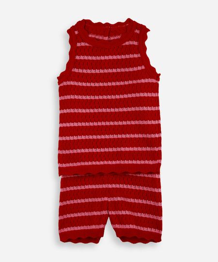 conjunto infantil de crochet listrado vermelho 9-12 conjunto infantil de crochet listrado vermelho 9-12