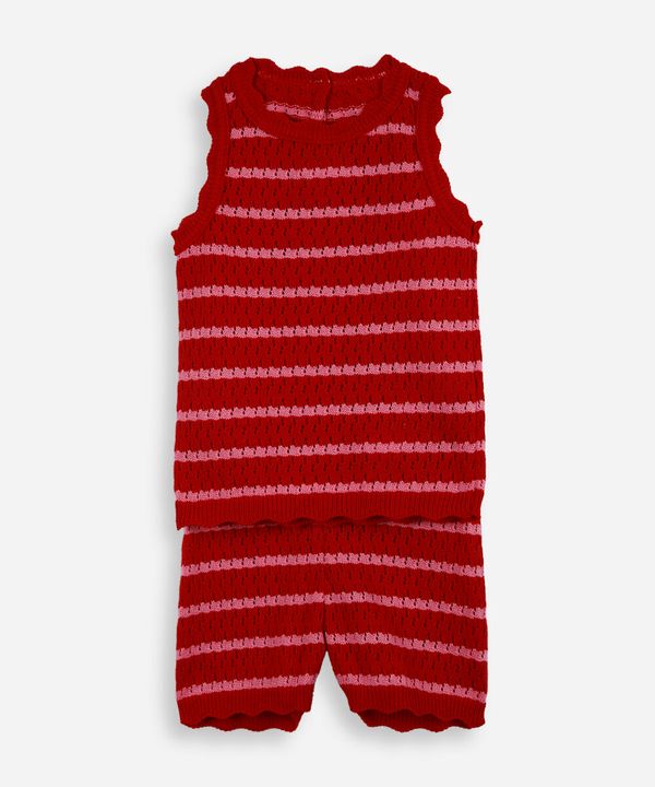 conjunto infantil de crochet listrado vermelho 6-9