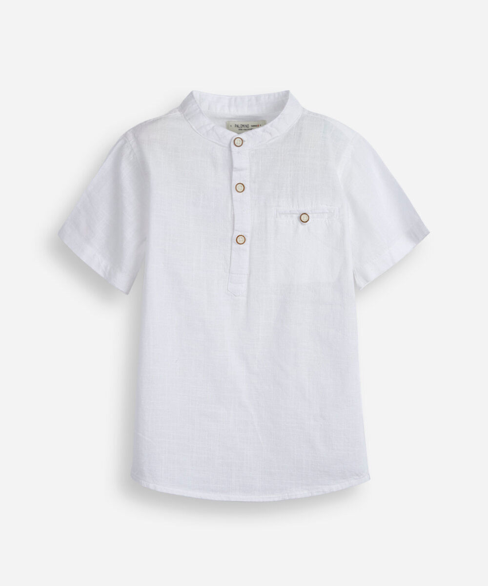 camisa infantil de algodão gola padre branca