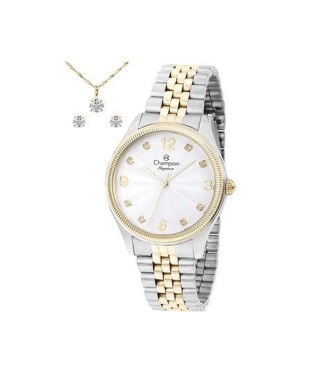 kit relógio feminino champion analógico cn24011c prateado UNICO