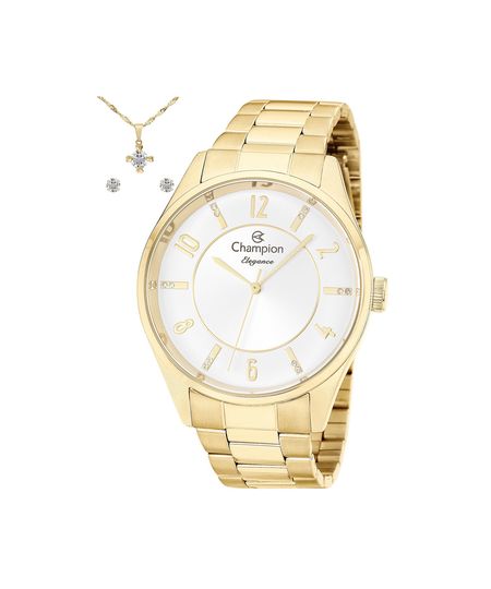 kit relógio feminino champion analógico cn26288w dourado UNICO