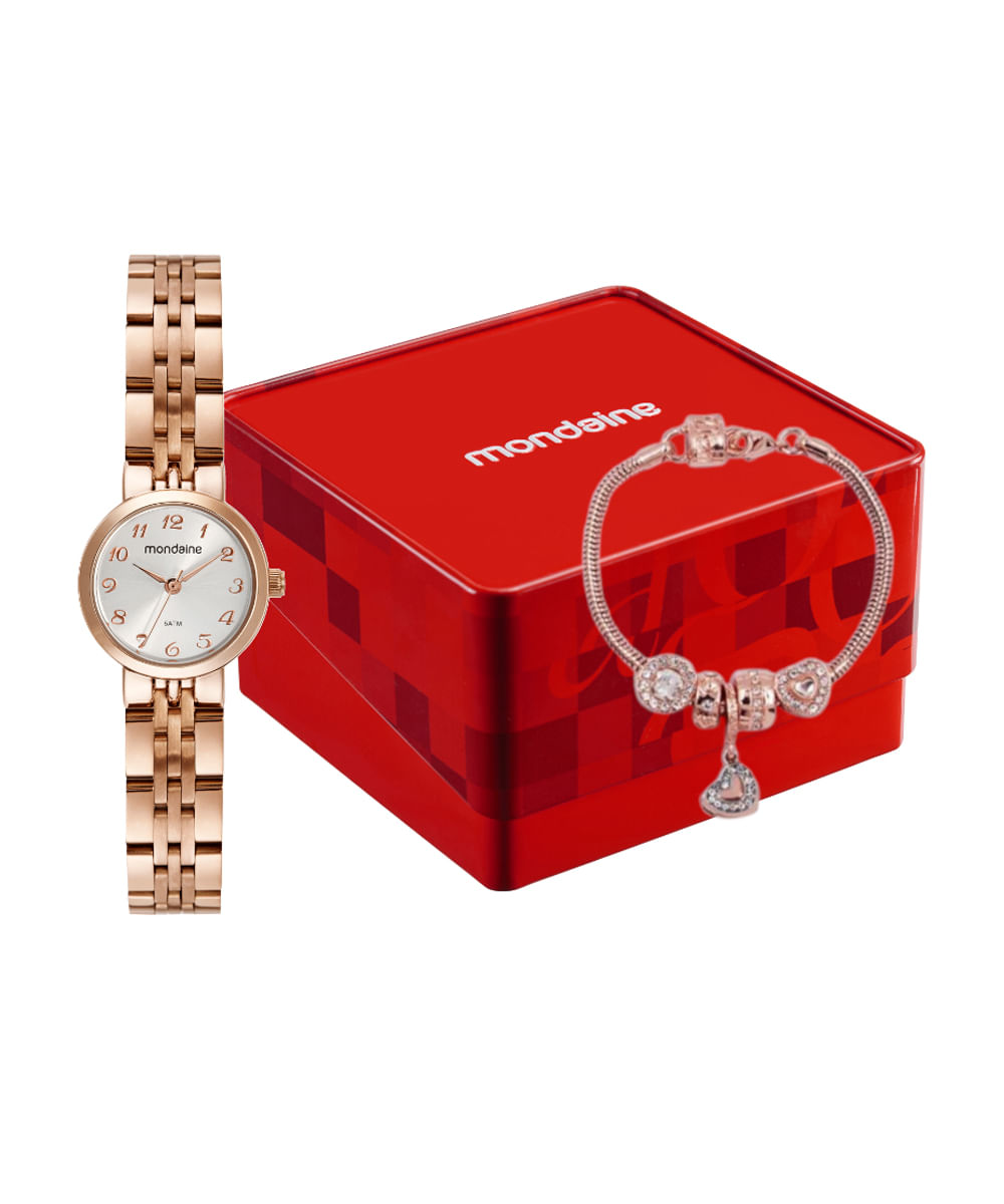 kit relógio feminino mondaine analógico 32391lpmvre3ke rosa
