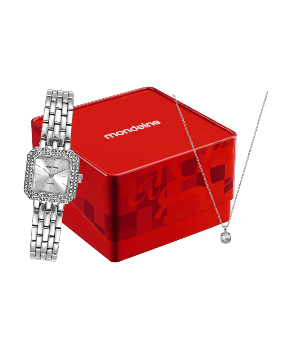 kit relógio feminino mondaine analógico 32988l0mvne2kc prateado