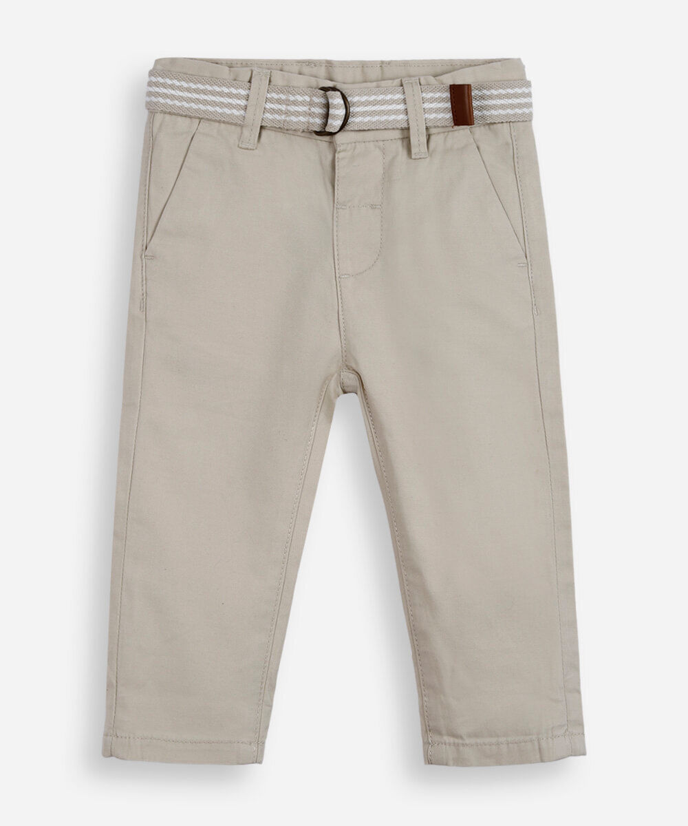 calça de sarja infantil com cinto bege
