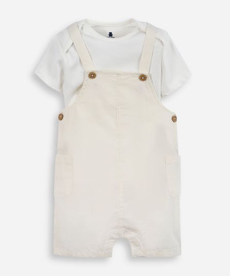 jardineira infantil de algodão bege 9-12 jardineira infantil de algodão bege 9-12