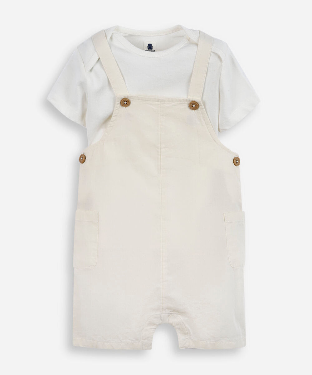 Vista 2 jardineira infantil de algodão bege C&A Bege Claro C&A Bege Claro