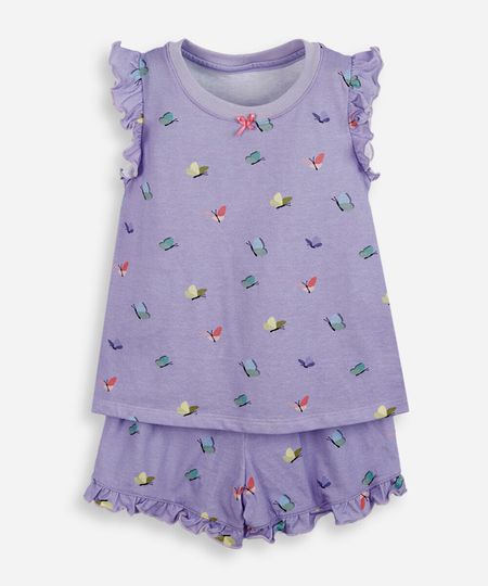 pijama curto infantil de algodão borboletas com babado lupo lilás 4 pijama curto infantil de algodão borboletas com babado lupo lilás 4