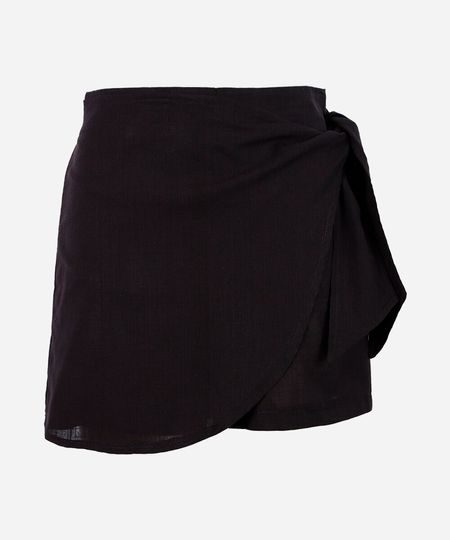 short saia juvenil de algodão com amarração preto 12 short saia juvenil de algodão com amarração preto 12