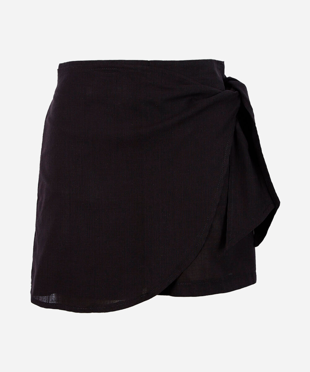 short saia juvenil de algodão com amarração preto