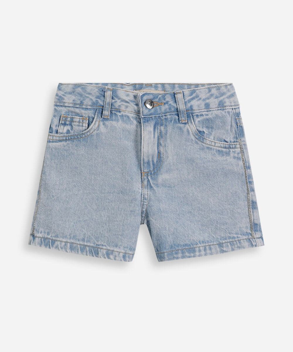 short mom infantil jeans com brilhos azul