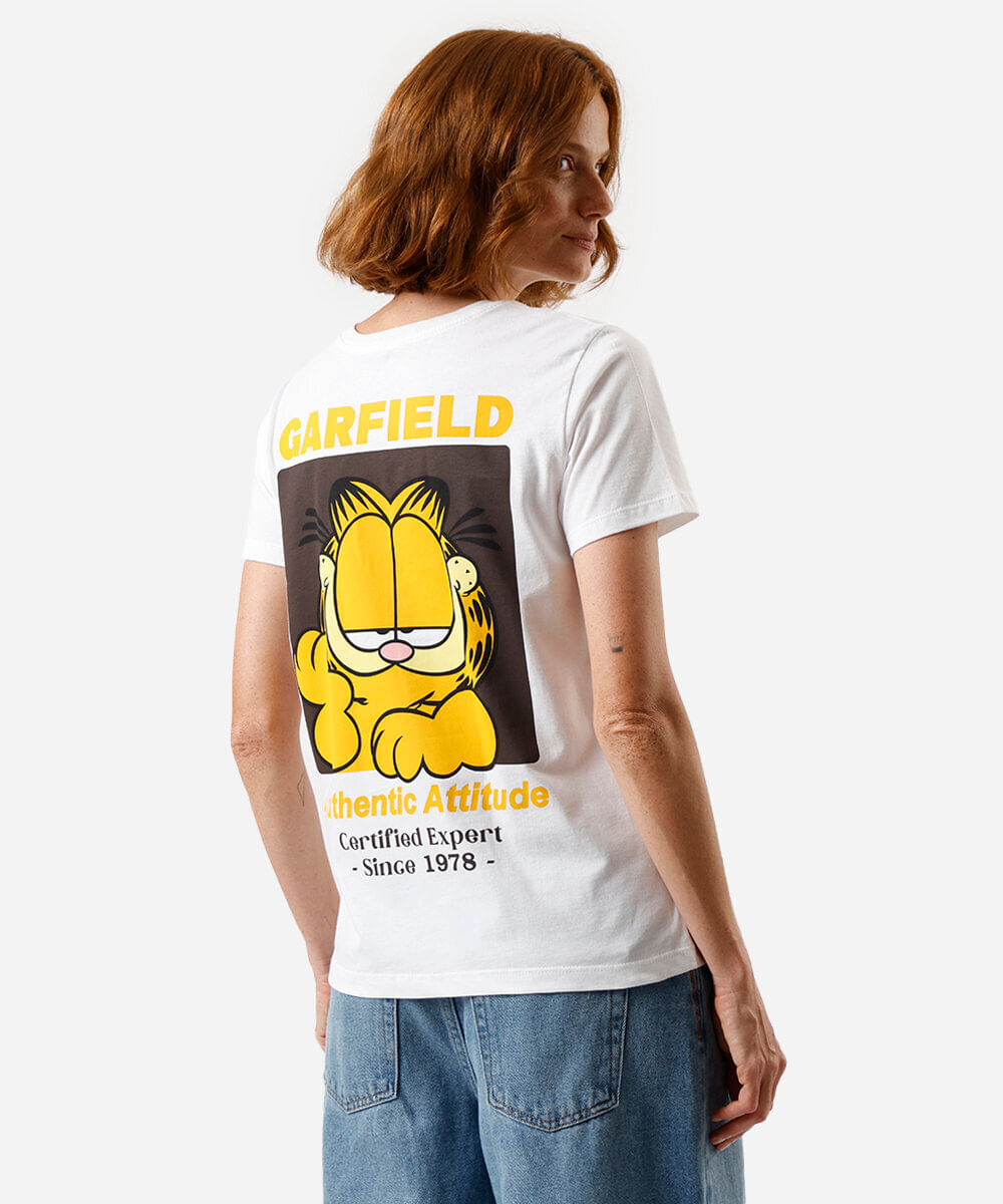 camiseta feminina de algodão garfield off white