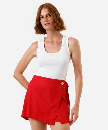 short saia feminino com linho vermelho 42