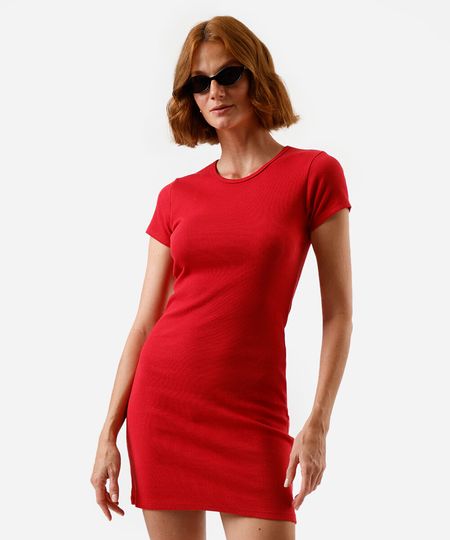 vestido básico feminino de algodão canelado vermelho M