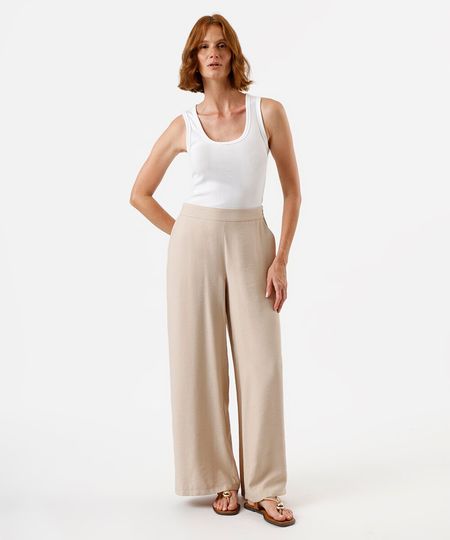 calça pantalona feminina com viscose cós elástico bege 38