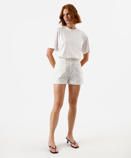 short mom feminino de sarja floral off white 34