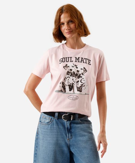 camiseta feminina de algodão estampada rosa P