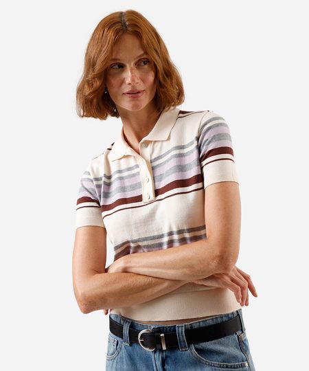 polo feminina de tricot listrada colorida PP polo feminina de tricot listrada colorida PP