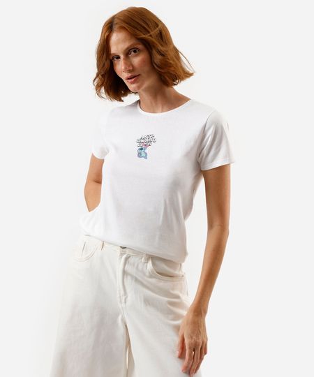 camiseta feminina de algodão stitch off white PP