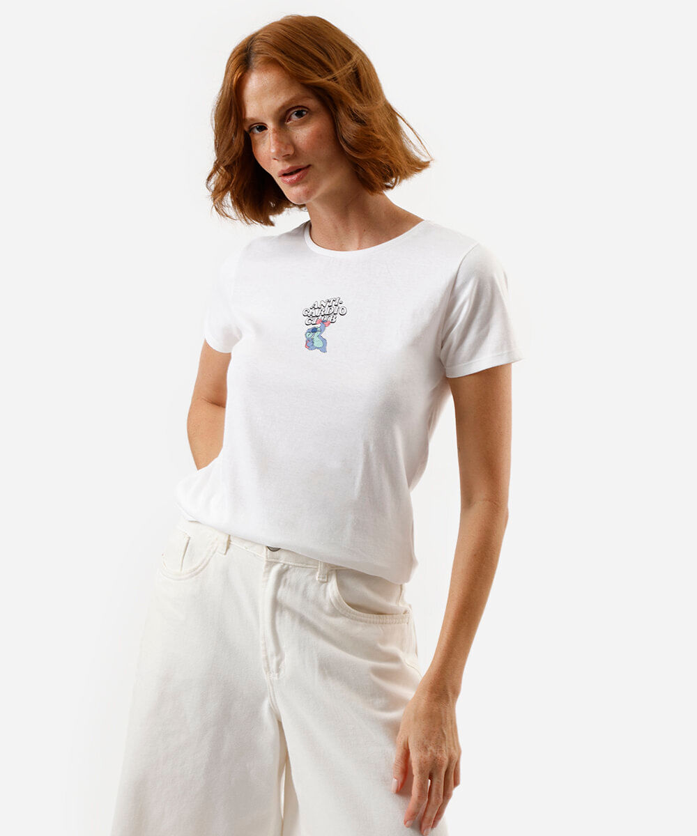 camiseta feminina de algodão stitch off white