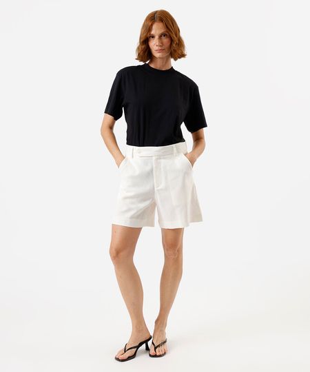 bermuda feminina de alfaiataria com linho off white 46