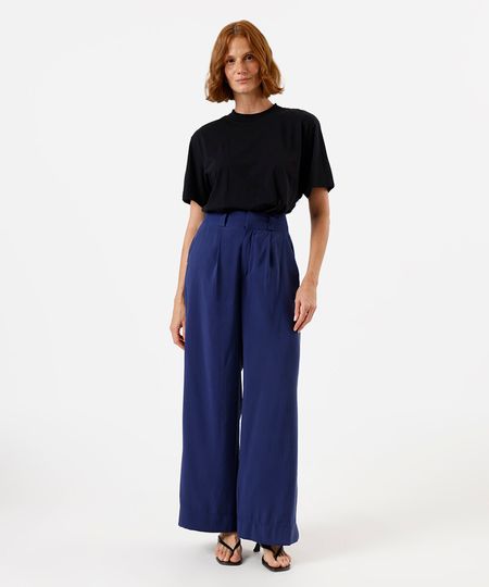 calça wide leg feminina com viscose azul 38 calça wide leg feminina com viscose azul 38