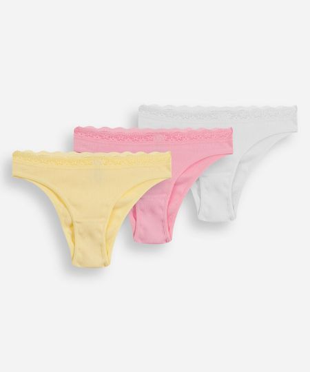kit de 3 calcinhas biquíni com renda colorido G