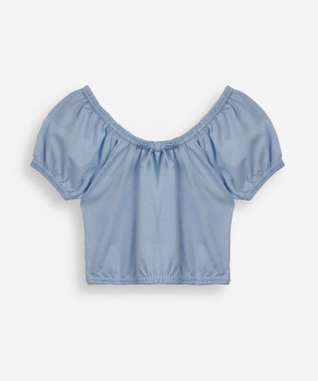 blusa infantil de algodão mangas curtas azul 8