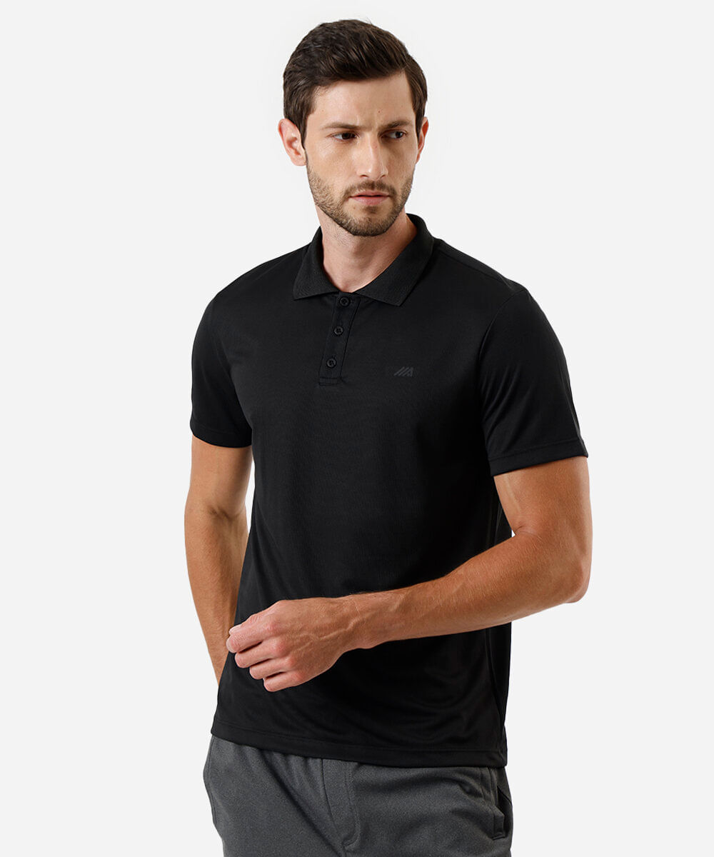 polo masculina esportiva ace texturizada preta