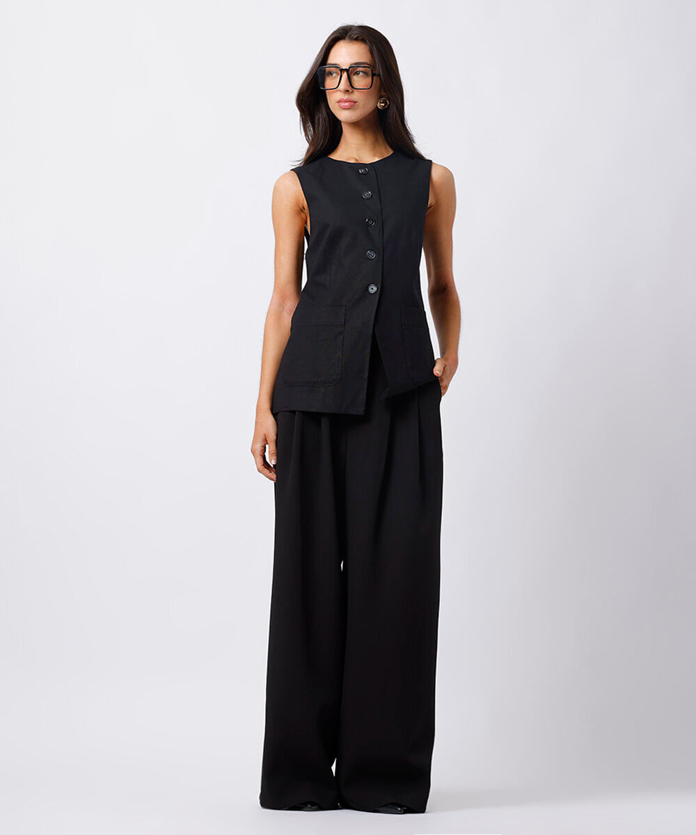 calça de alfaiataria feminina com pregas mindset preta