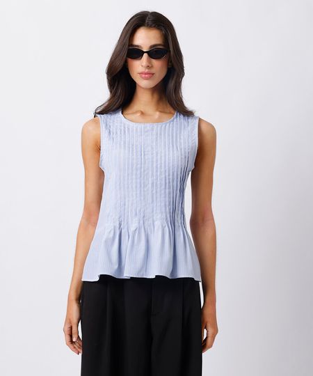 blusa feminina com pregas listrada mindset azul M