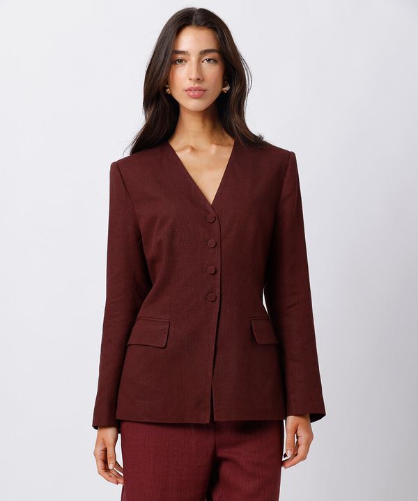 blazer de alfaiataria feminino com linho mindset vinho GG