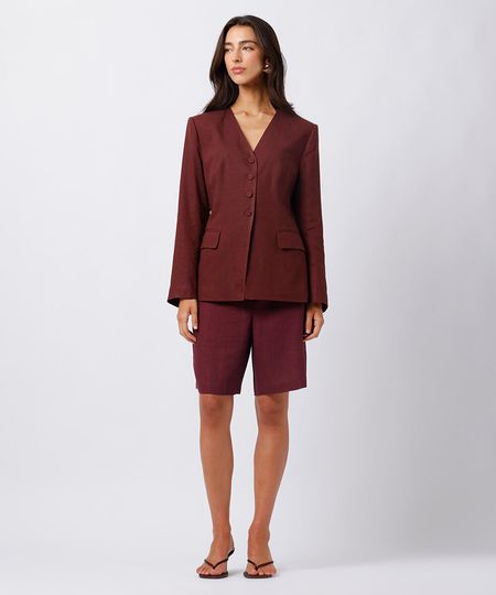 bermuda de alfaiataria feminina com linho mindset vinho 34