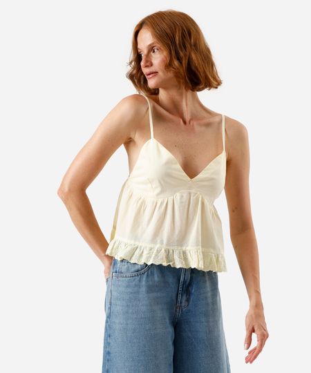 bata alça fina feminina de algodão amarela P bata alça fina feminina de algodão amarela P