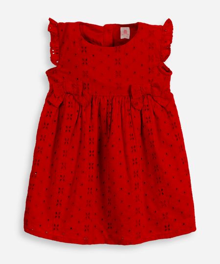 vestido infantil de laise com laços vermelho 3-6 vestido infantil de laise com laços vermelho 3-6