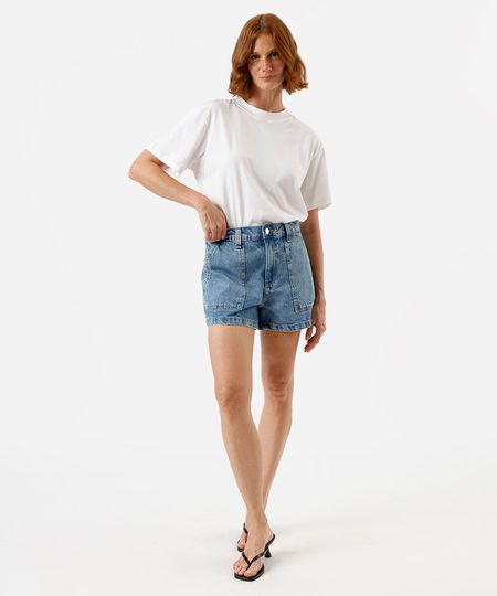 short feminino jeans cintura média azul 38