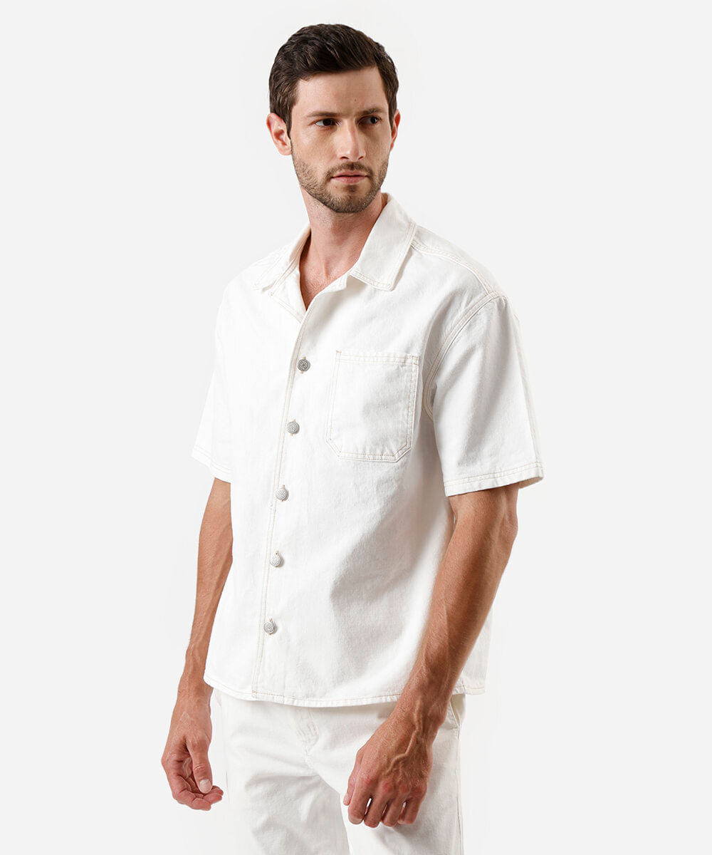 camisa box fit masculina de sarja off white