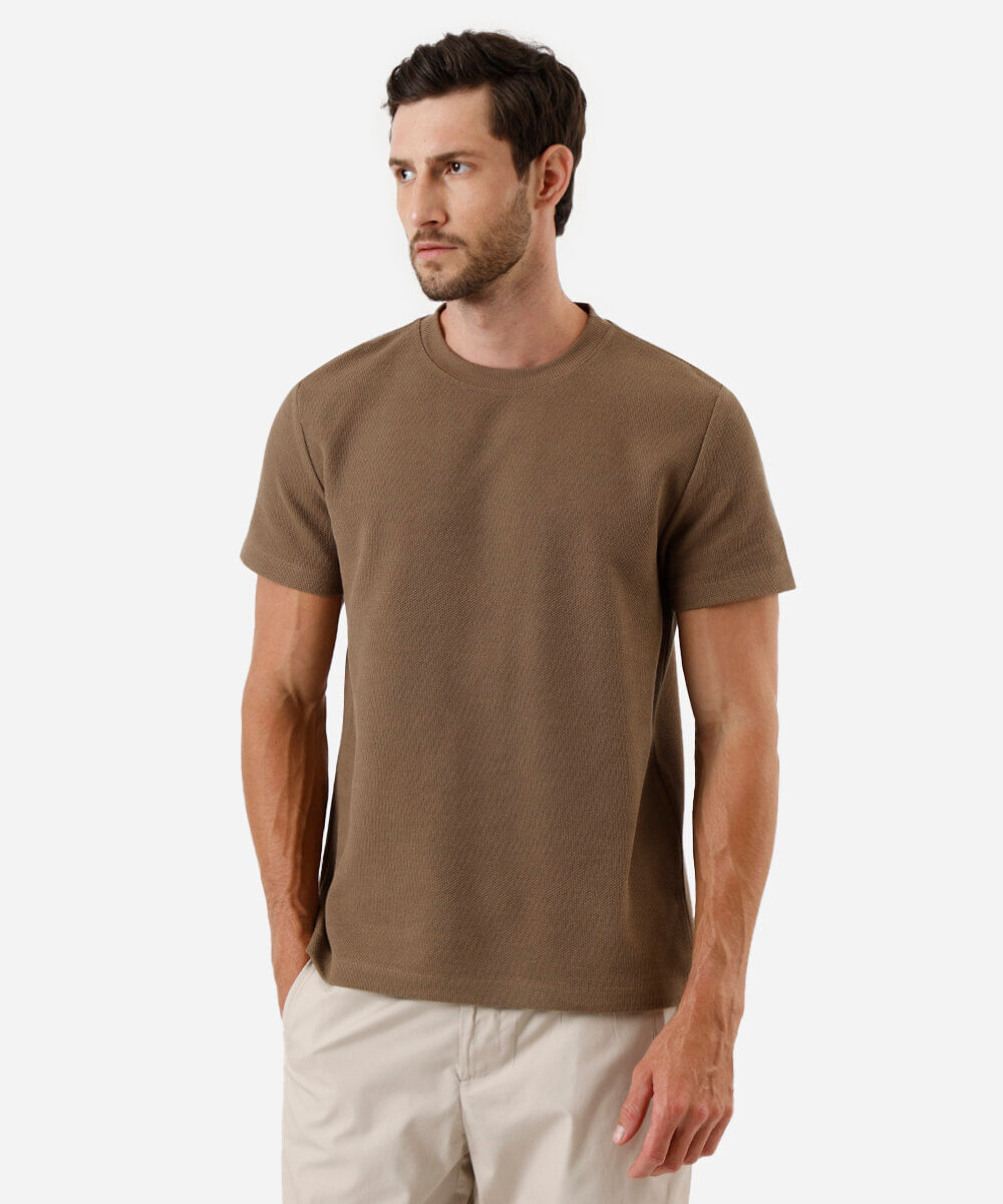 camiseta masculina manga curta texturizada bege