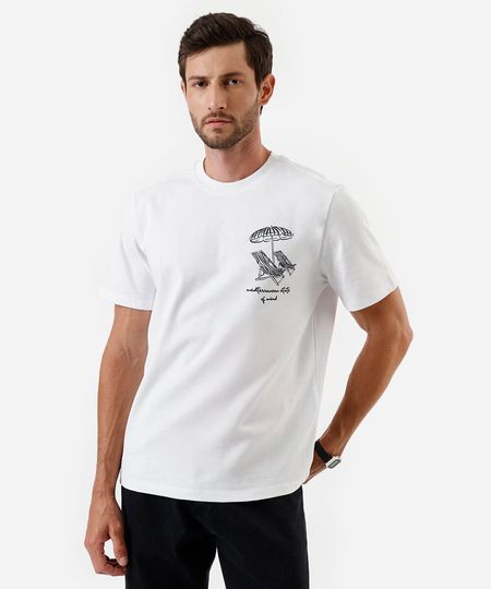 camiseta masculina de algodão estampada branco GG