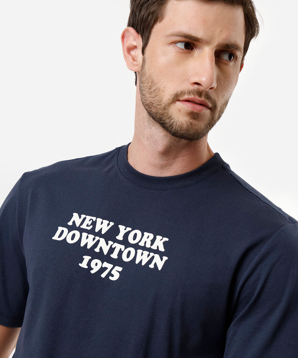 camiseta masculina de algodão estampada azul