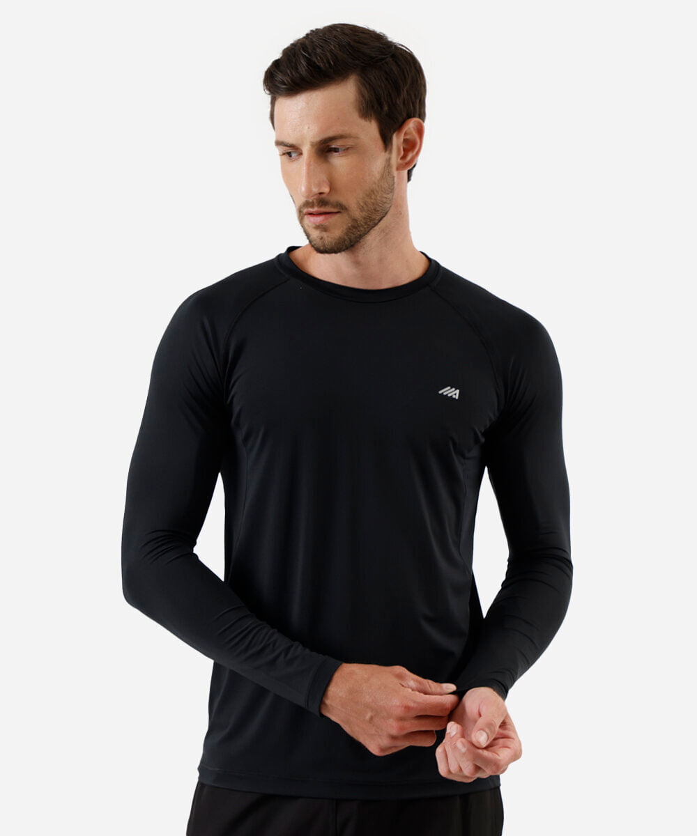 camiseta esportiva masculina manga longa com proteção uv preta