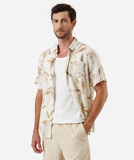 camisa masculina com linho folhagens colorida M camisa masculina com linho folhagens colorida M